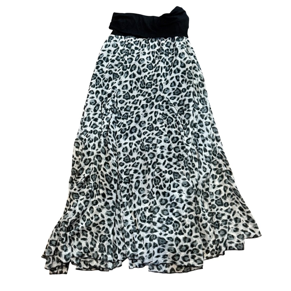 Beta House Womens XL Black Band Animal‎ Print Flowy  Maxi Skirt Boho Casual